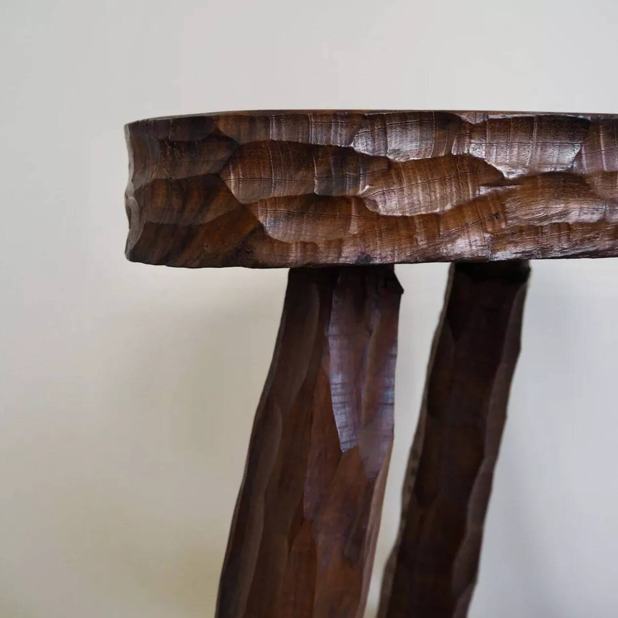 Pair of wooden tripod stools