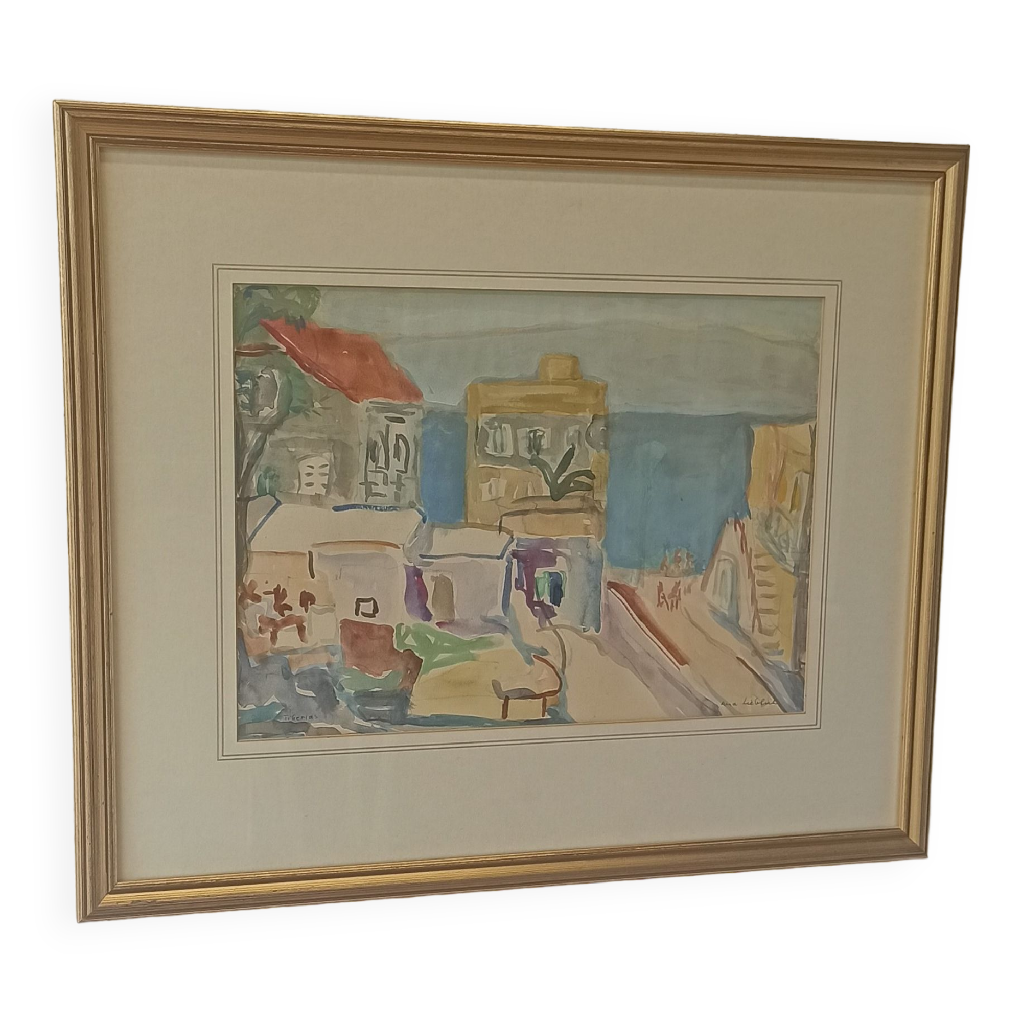 Aquarelle « Tibériade » par Anna Weingrün-Lieblich (1904-1994).