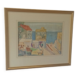 Aquarelle « Tibériade » par Anna Weingrün-Lieblich (1904-1994).