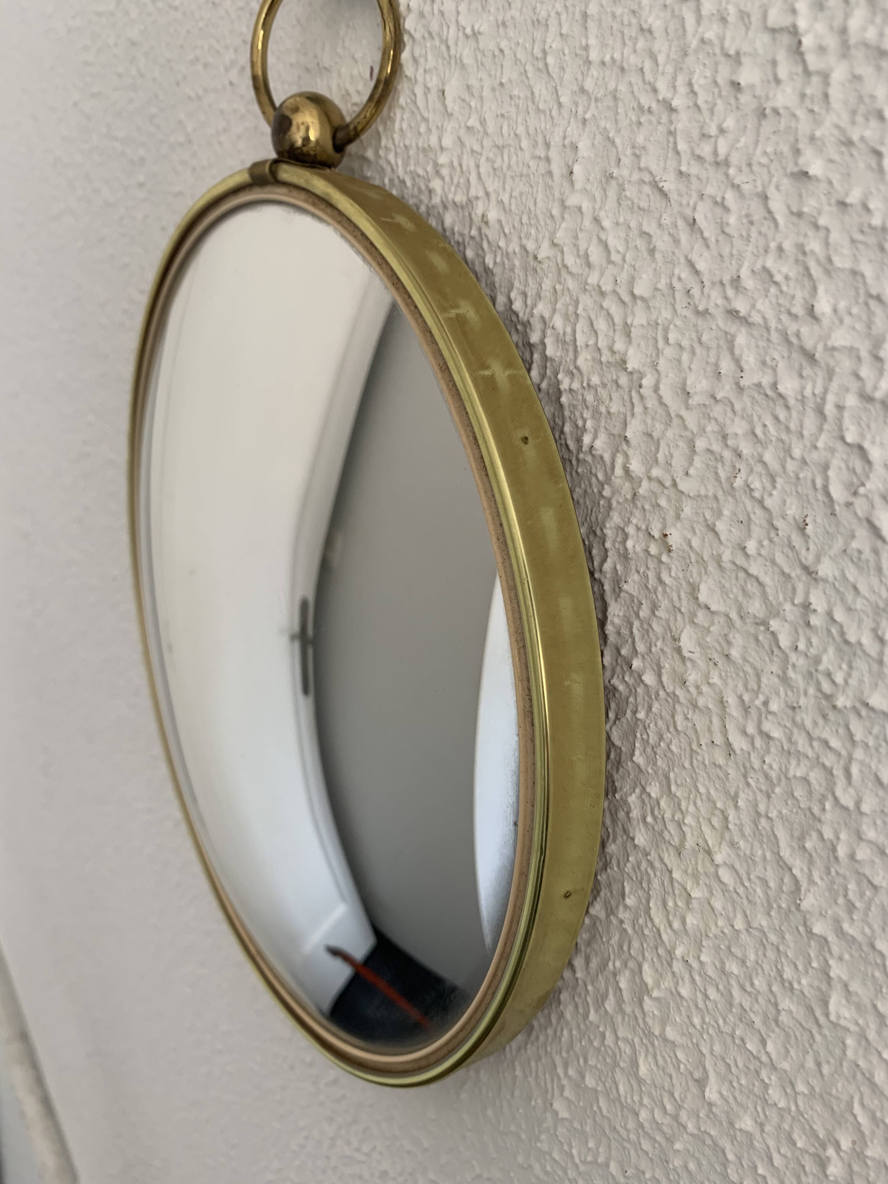 Miroir oeil de sorcière en métal et velours turquoise, 1960