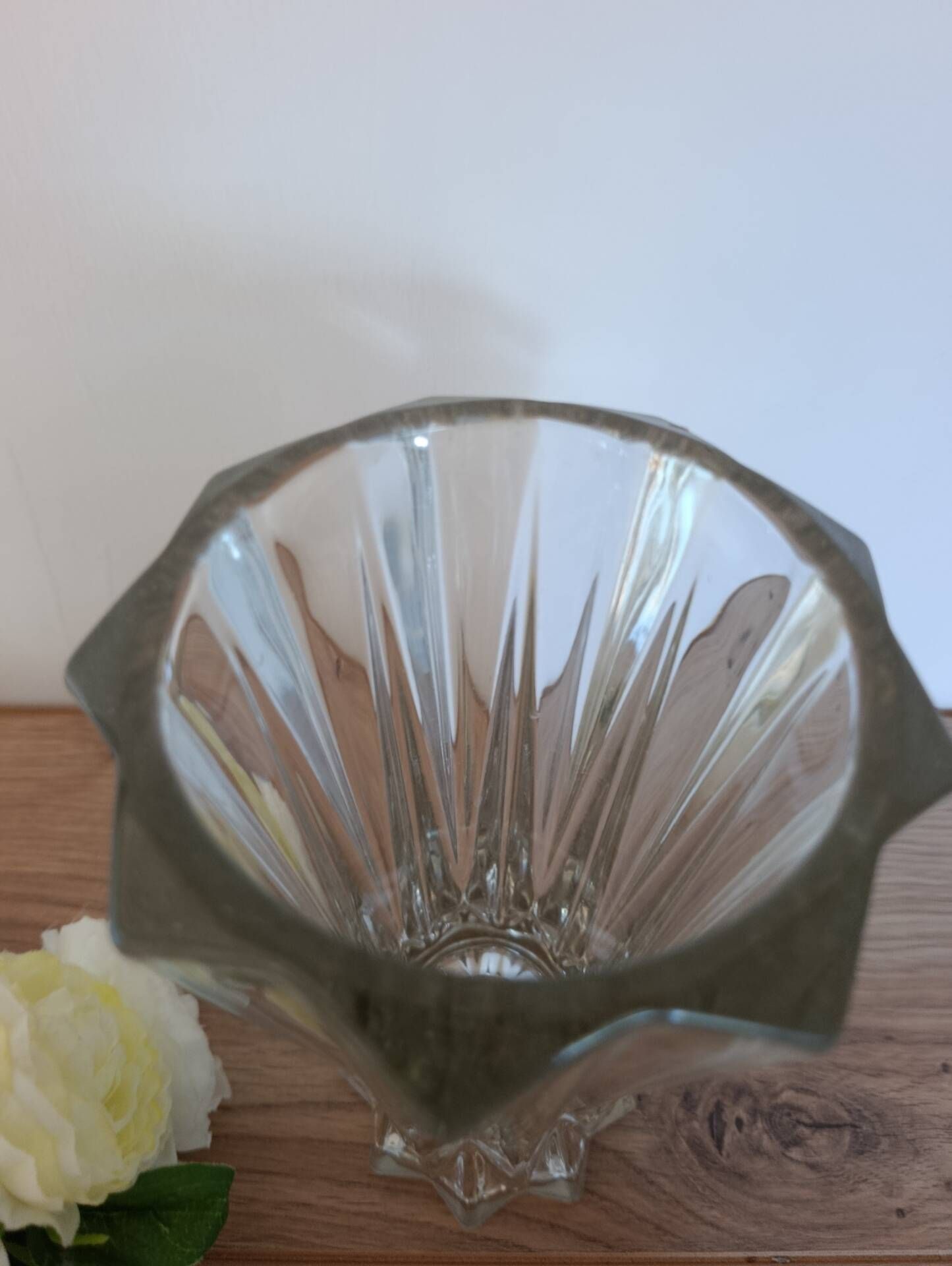 Vintage cut crystal vase, 1950s Art Deco style.