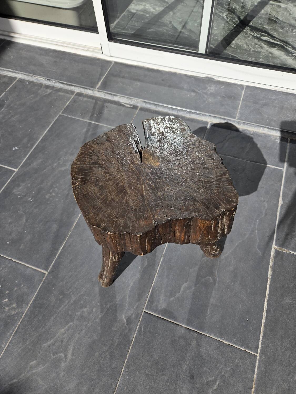 Vintage rustic French stool in real solid wood