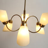 1950s chandelier in brass and glass