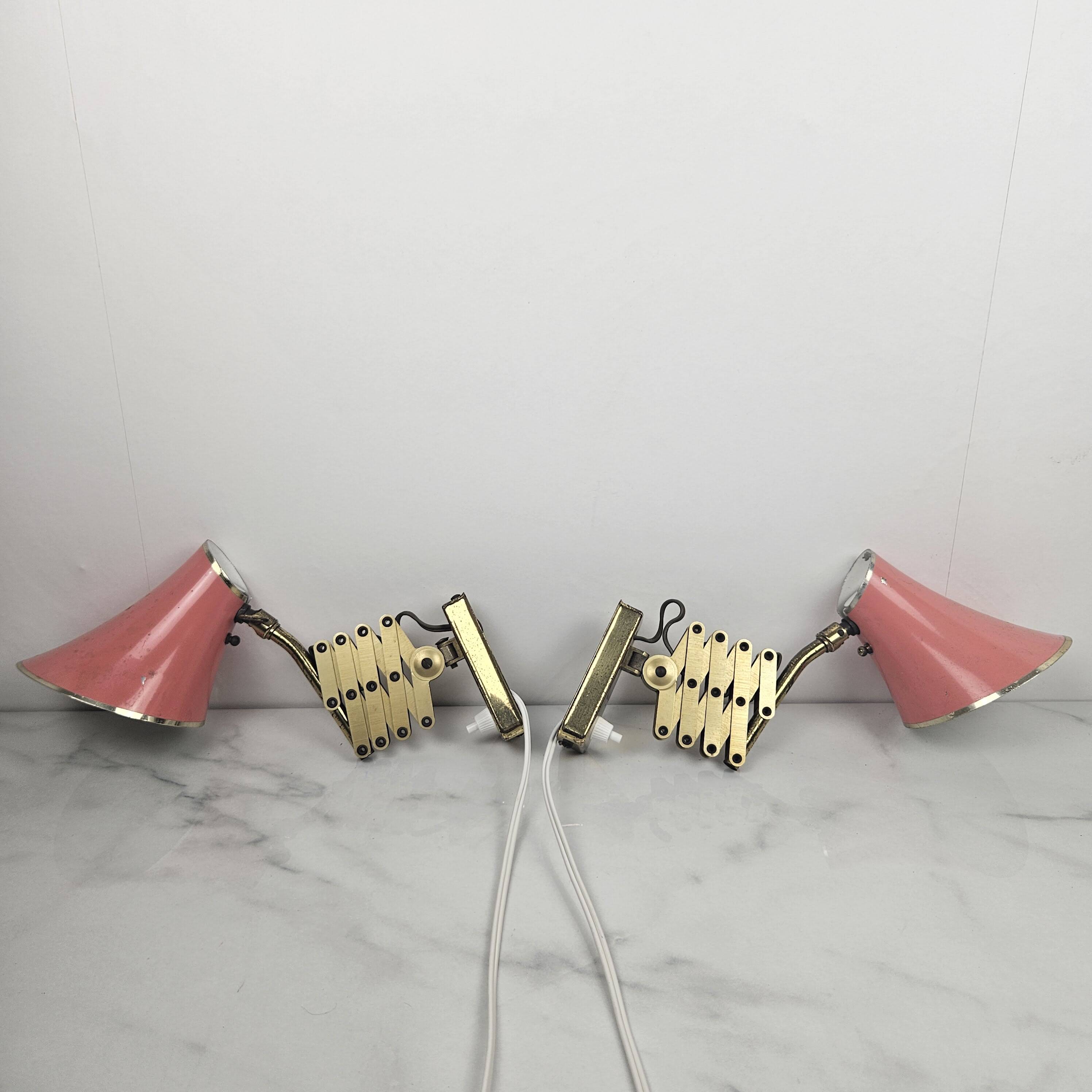 Pair of Italian Mid-Century Scissor Wall Lamps, 1950's