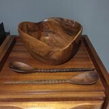 Salad bowl in olive tree of Vallauris signed Tony Bain