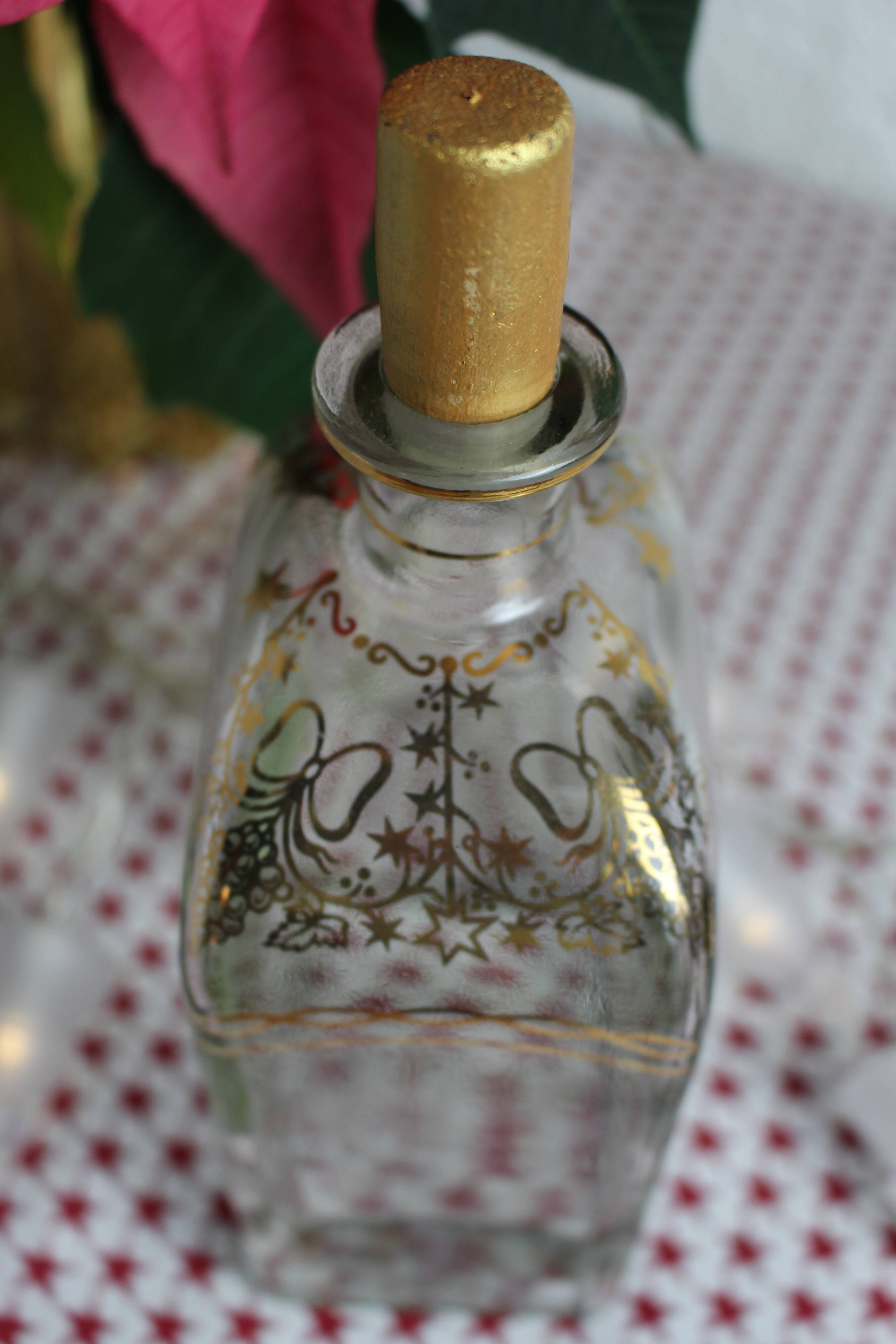 Decorated rectangular glass carafe