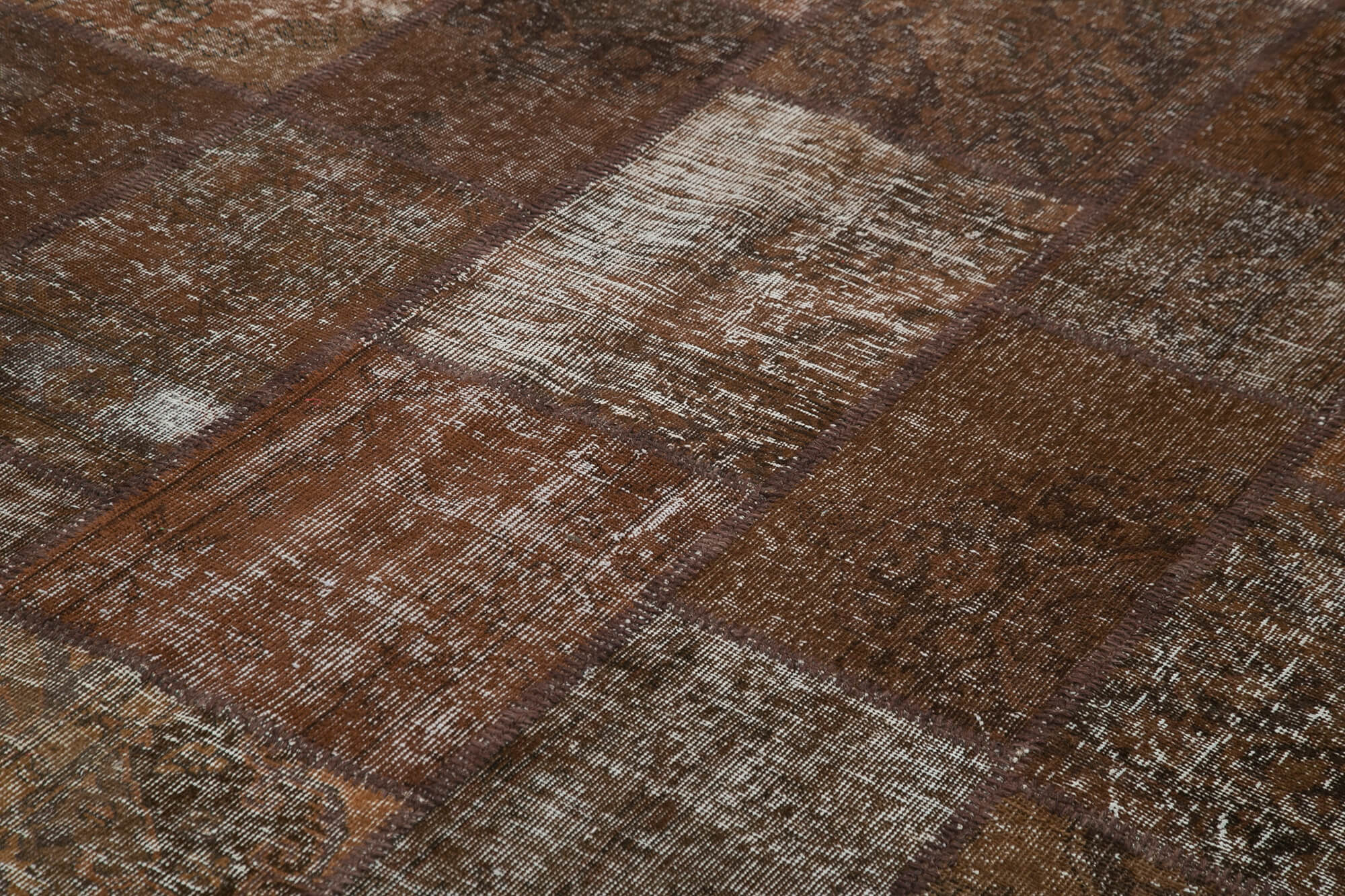 Handwoven anatolian contemporary 204 cm x 302 cm brown patchwork rug