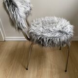 Vintage chair, gray long-haired synthetic fur