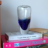 Murano vase in blue and white bubble glass