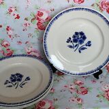 4 assiettes plates anciennes Badonviller rose bleu