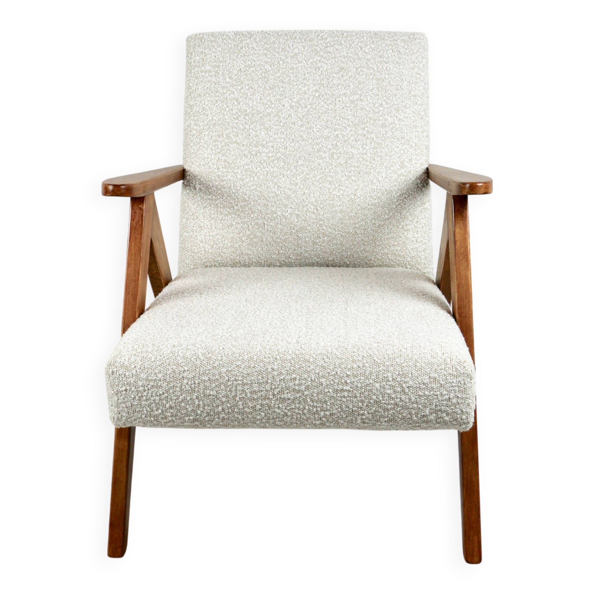 Vintage Ivory White Boucle Model B-310 Armchair, 1970s