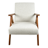 Fauteuil vintage en tissu bouclé blanc ivoire, modèle B-310, années 1970
