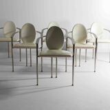 Postmodern dining chairs in steel and white leather, Belgium 1980s