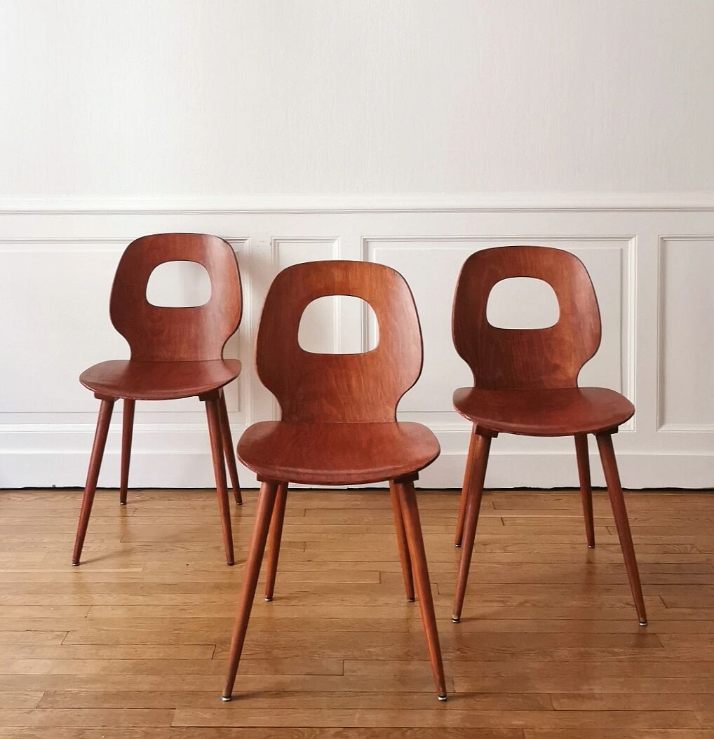 Set of 3 bistro chairs, Baumann, 1960