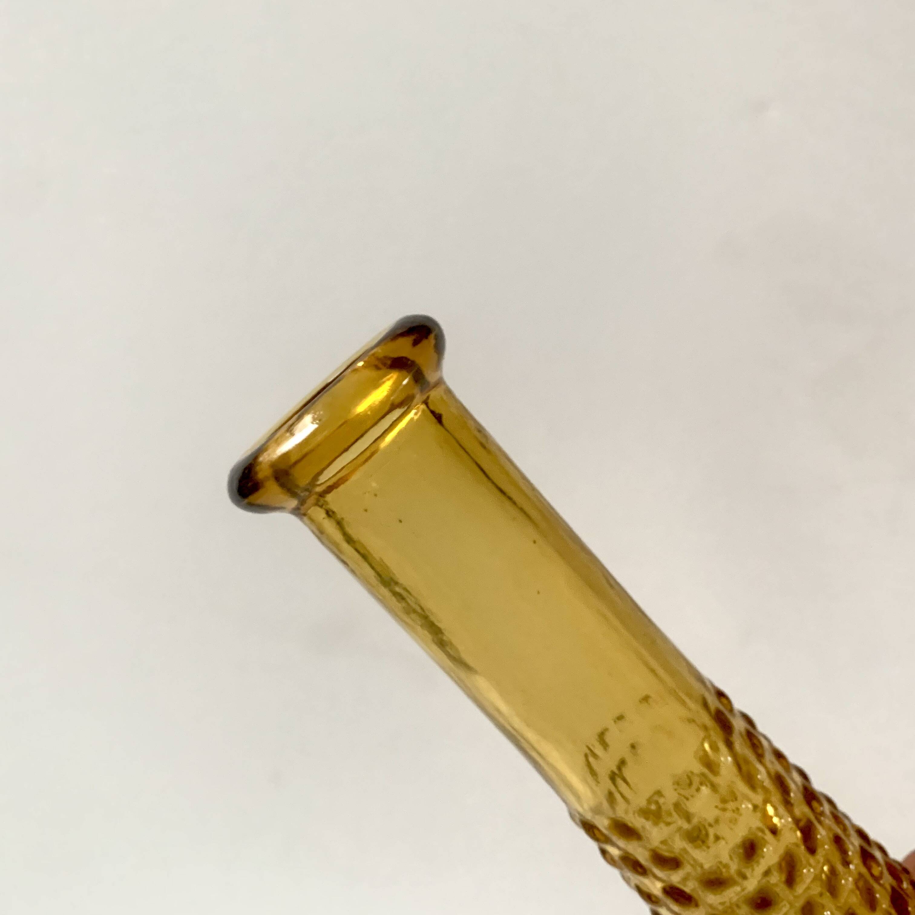 Pair of vintage amber yellow Empoli glass decanters