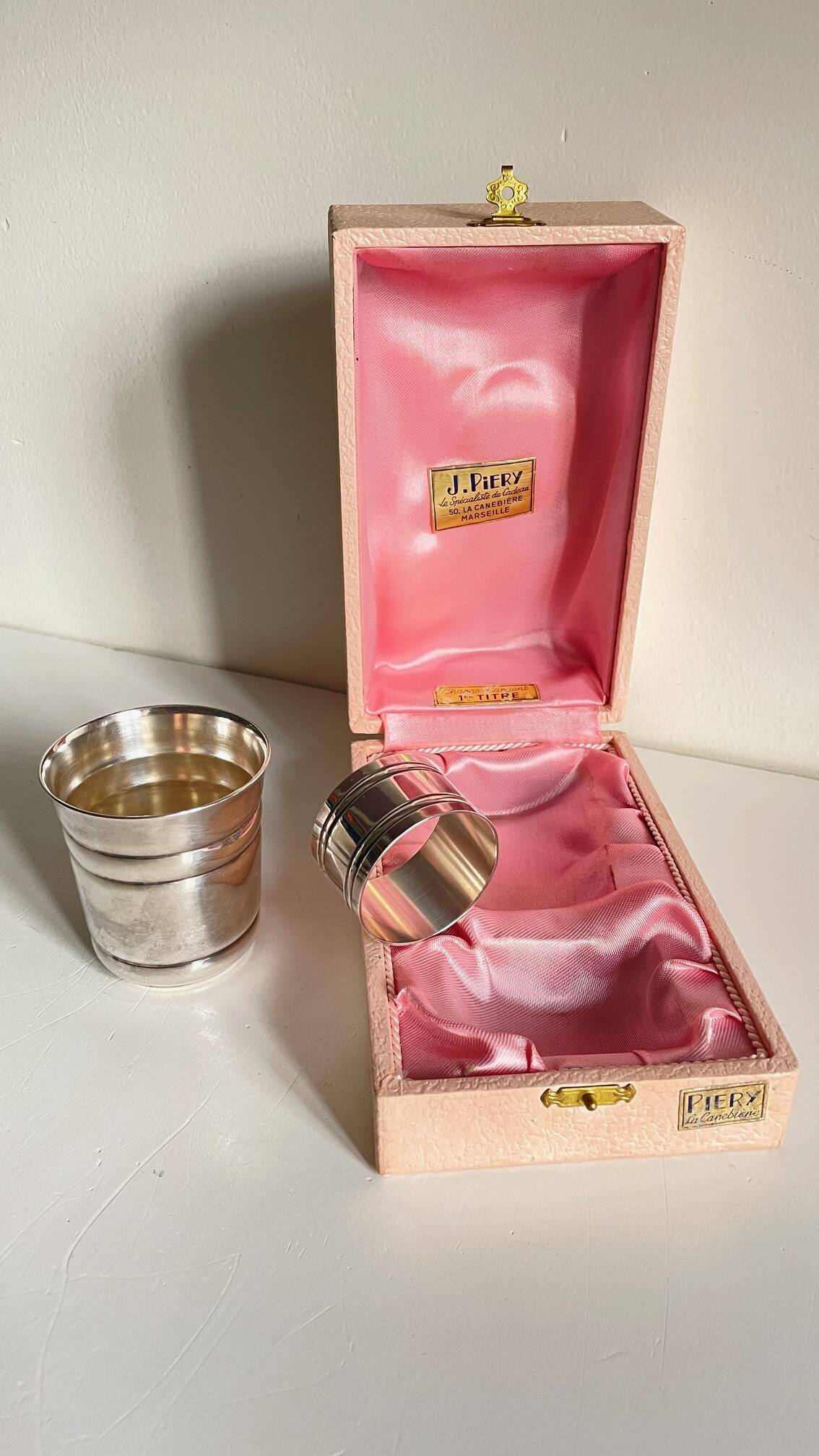 Silver-plated glass and napkin ring by UDNER