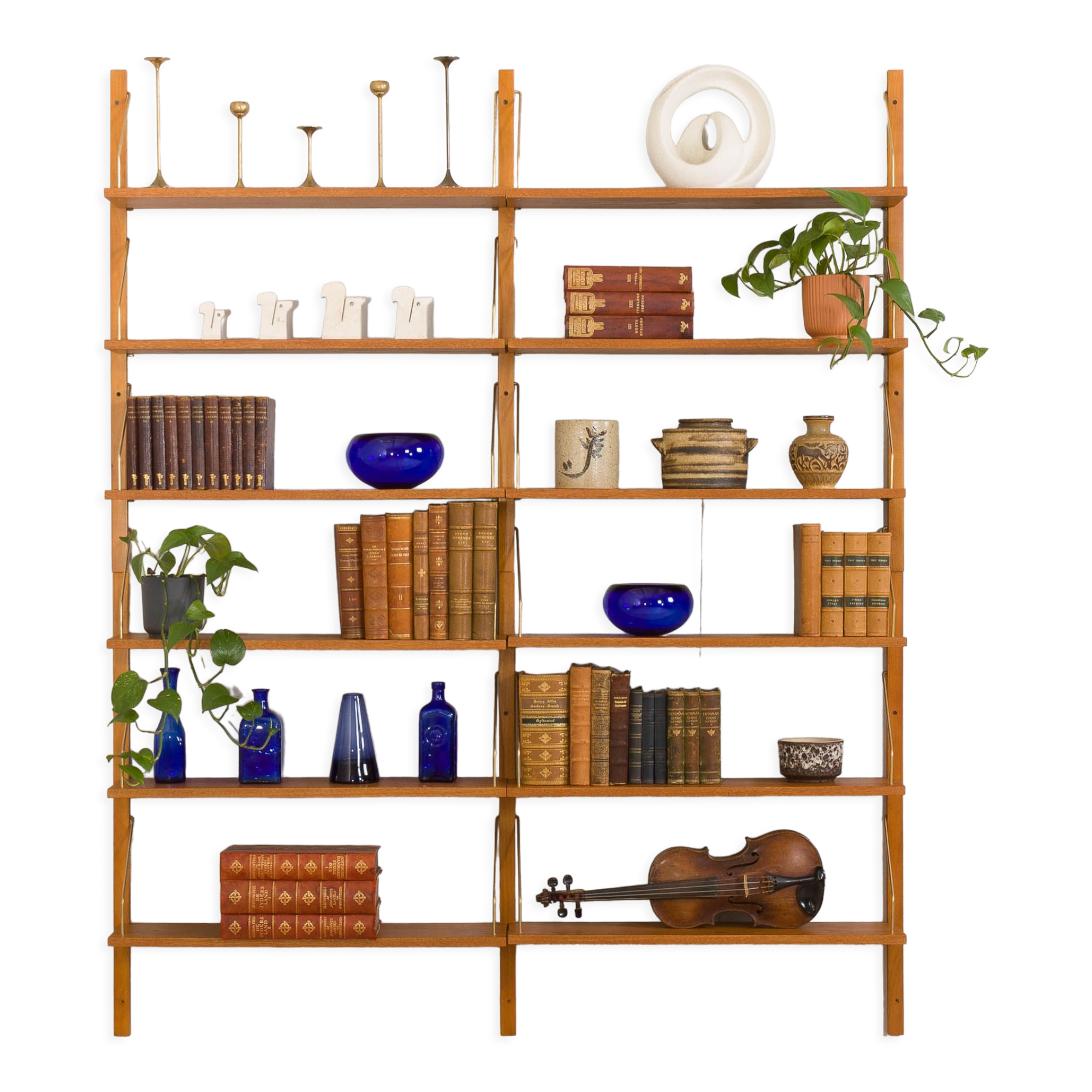 Danish oak modular shelving system 12 shelves