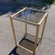 Square faux bamboo pedestal table in gold-plated brass and glass