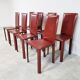 Red leather dining chairs by De Couro Brazil, 1980s - set of 8
