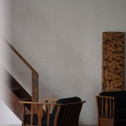 Art Nouveau, pair of oak lounge chairs, reupholstered in style fabric, 1920s.