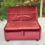 Scandinavian convertible sofa bed, 1-seater, in burgundy velvet with polka dots, 1930s
