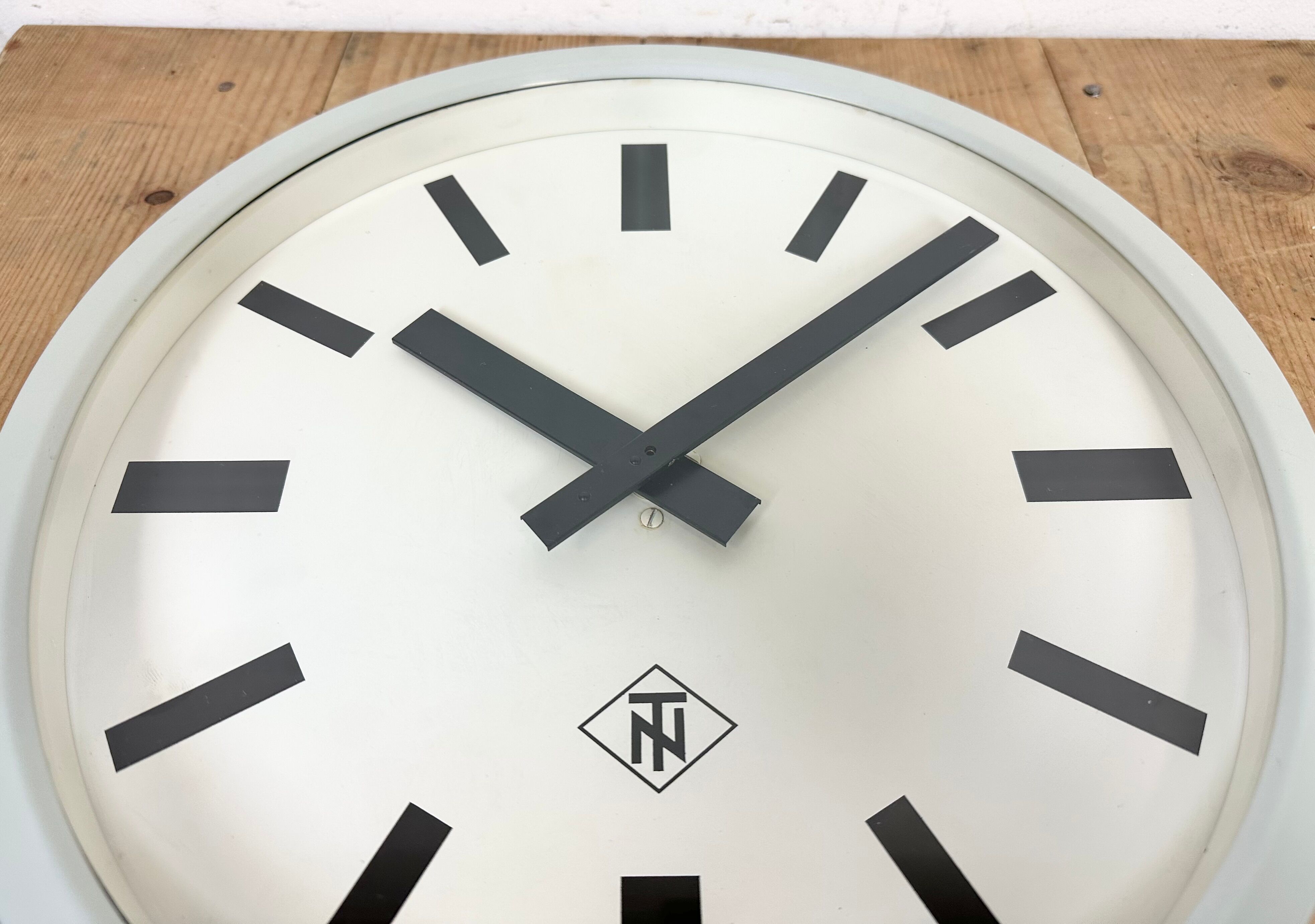 Grey Industrial Wall Clock from TN, 1960s