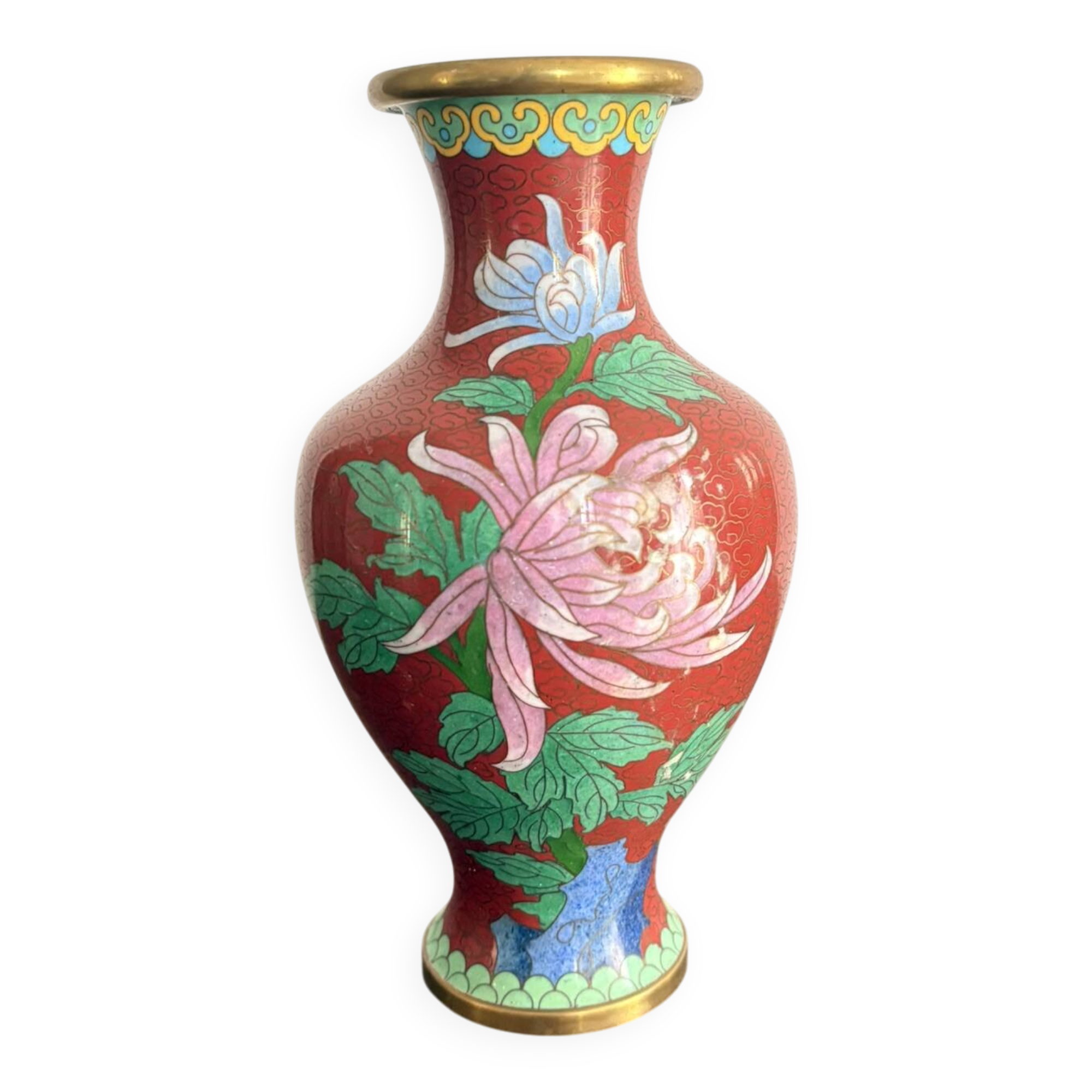 Vase Balustre Fleurs Pivoine Papillon Cloisonné Email Période République
