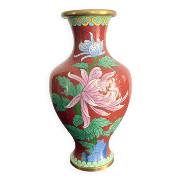 Baluster Vase Peony Flowers Butterfly Cloisonné Enamel Republic Period