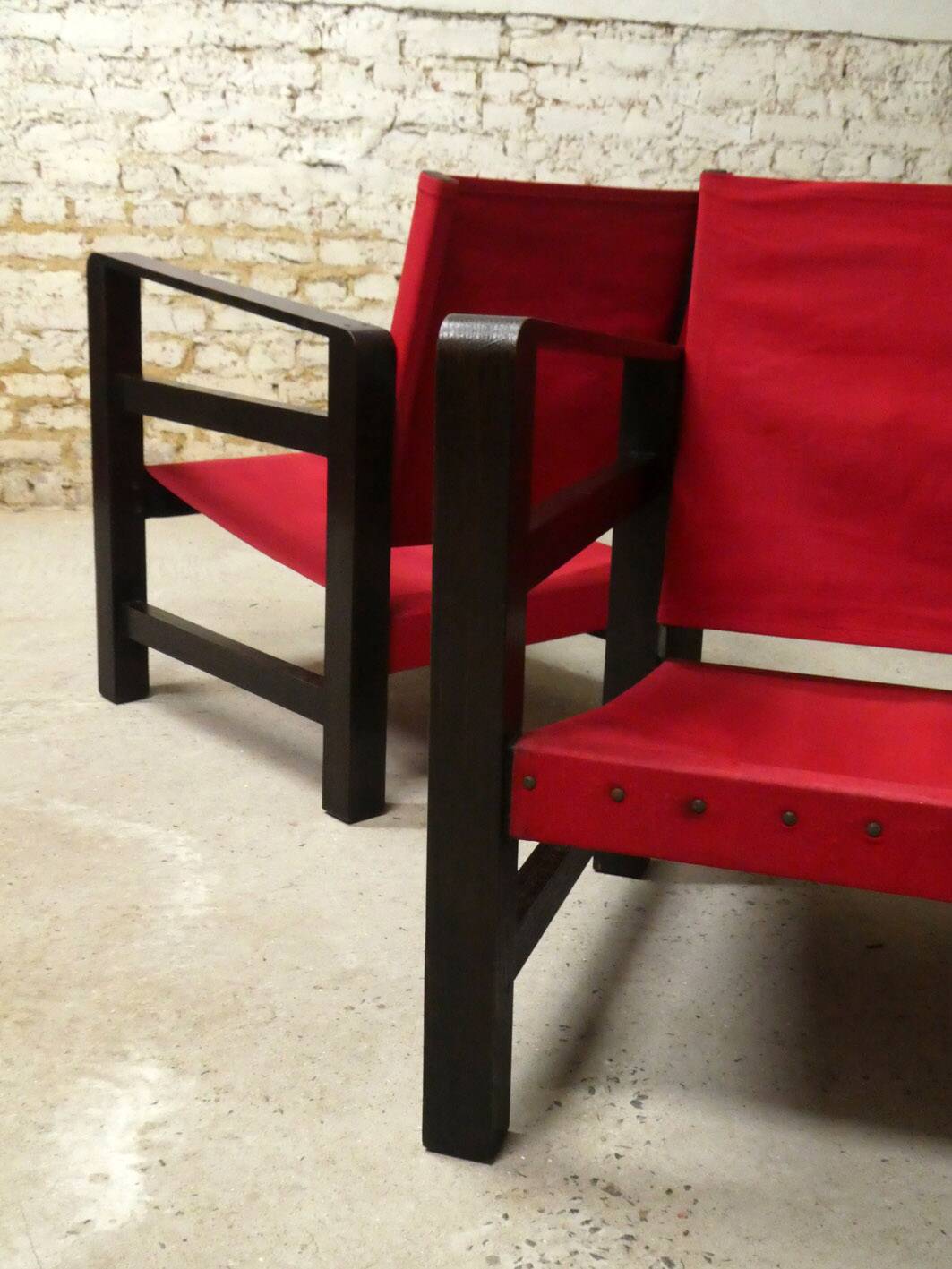 pair of oak safari armchairs, 1950