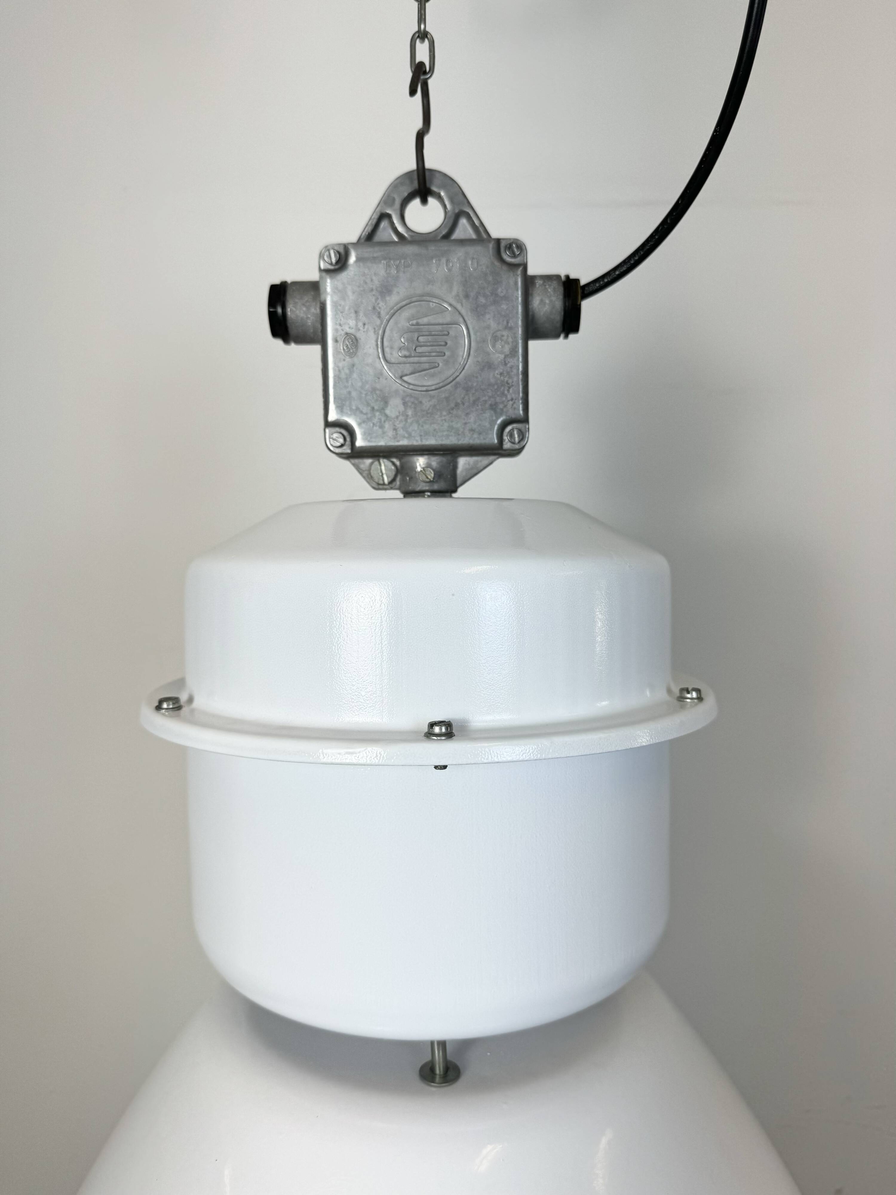 Large White Enamel Industrial Factory Lamp with Glass Cover, 1990s