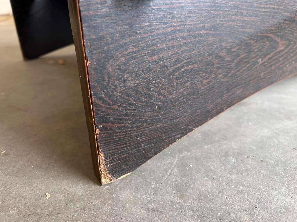 Vintage round coffee table with glass, wood and tiles