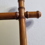 Miroir ancien en bois tourné façon bambou, 46 x 54 cm
