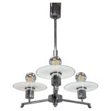 Art Deco chrome and sandblasted glass chandelier, Czechoslovakia, 1940s