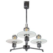 Art Deco chrome and sandblasted glass chandelier, Czechoslovakia, 1940s