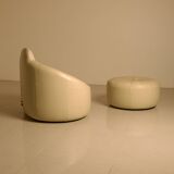 "Pumpkin" armchair set and its cream leather ottoman by Pierre Paulin