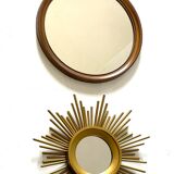 Miroirs rond doré et miroir soleil doré vintage