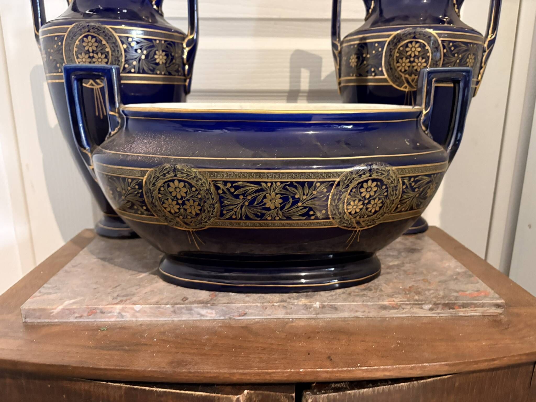 Lot 3 amphora vase boch keramis 1890 bfk fireplace garniture sèvres art deco