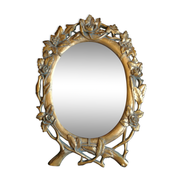 Miroir doré en résine à décor floral