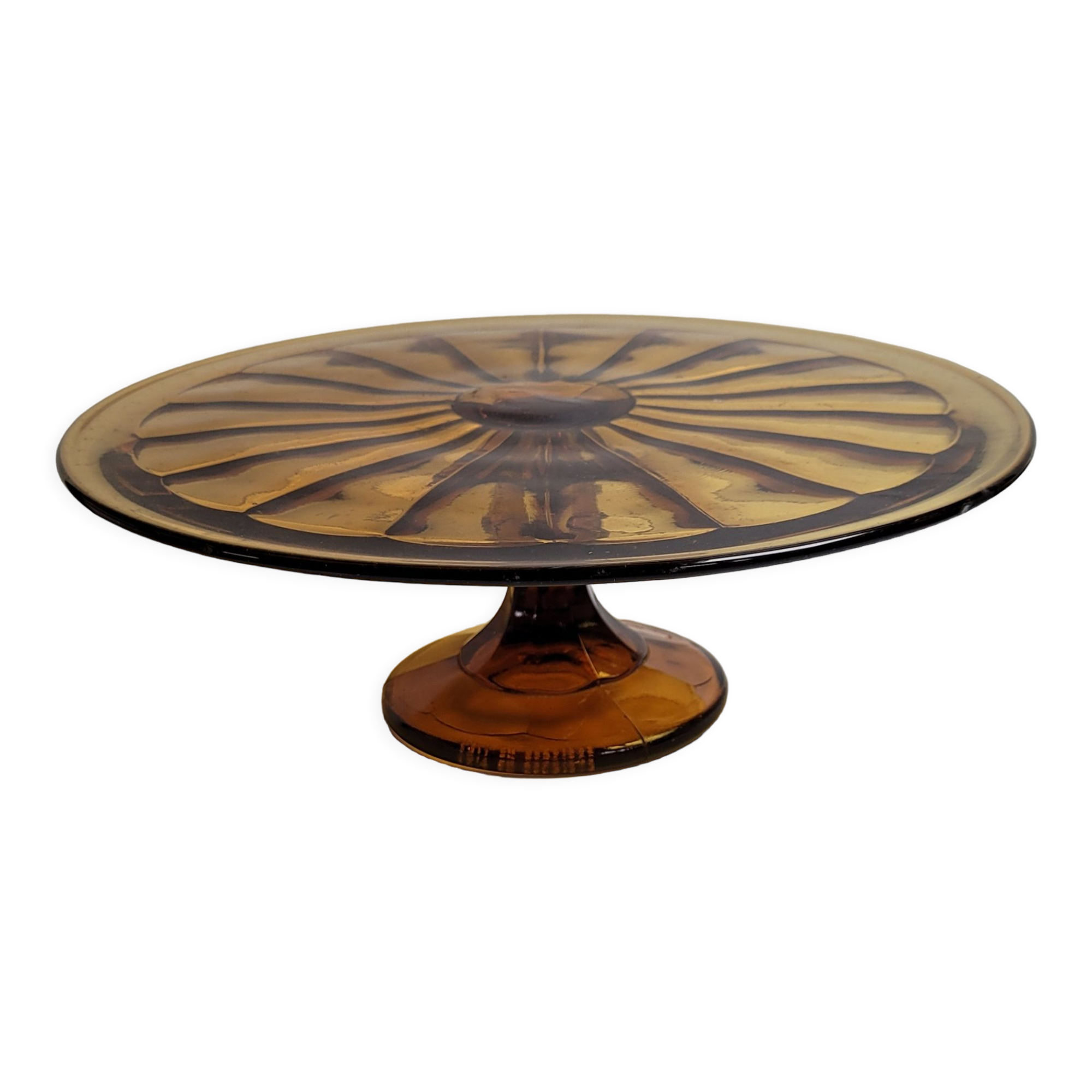 Brown molded glass pie cake dish