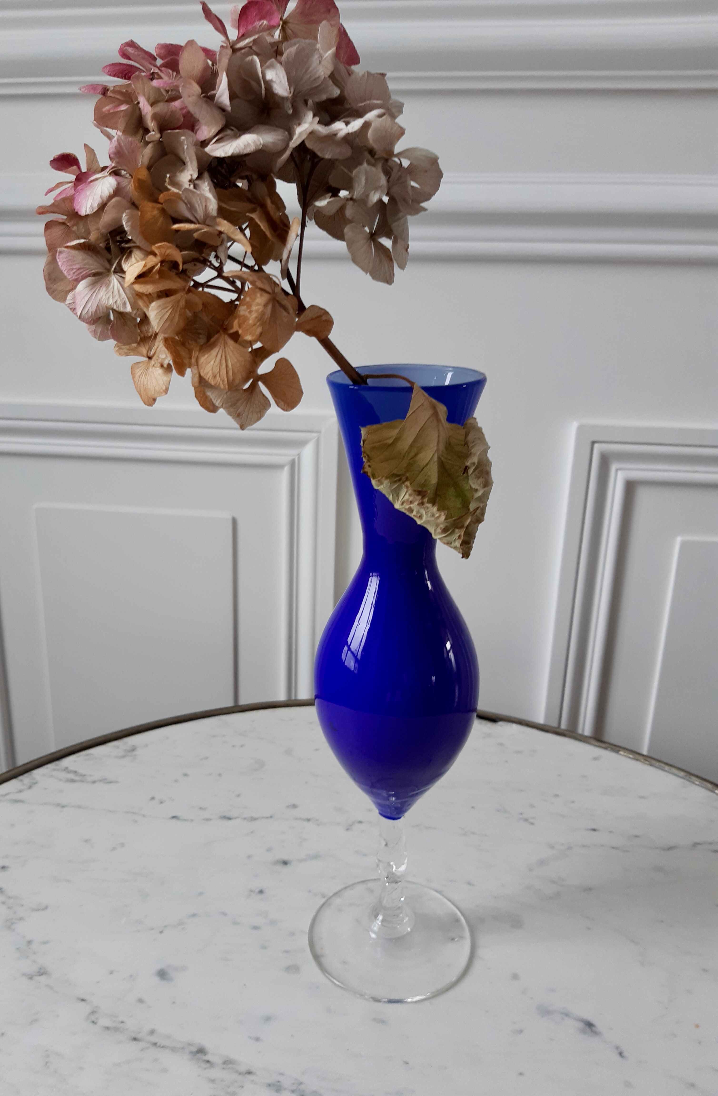 Vase in blue opaline 50s