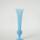 Opaline vase with a scalloped and textured neck, blue, 1960.