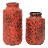 Set of 2 Red Fat Lava Vases Scheurich Jura West Germany