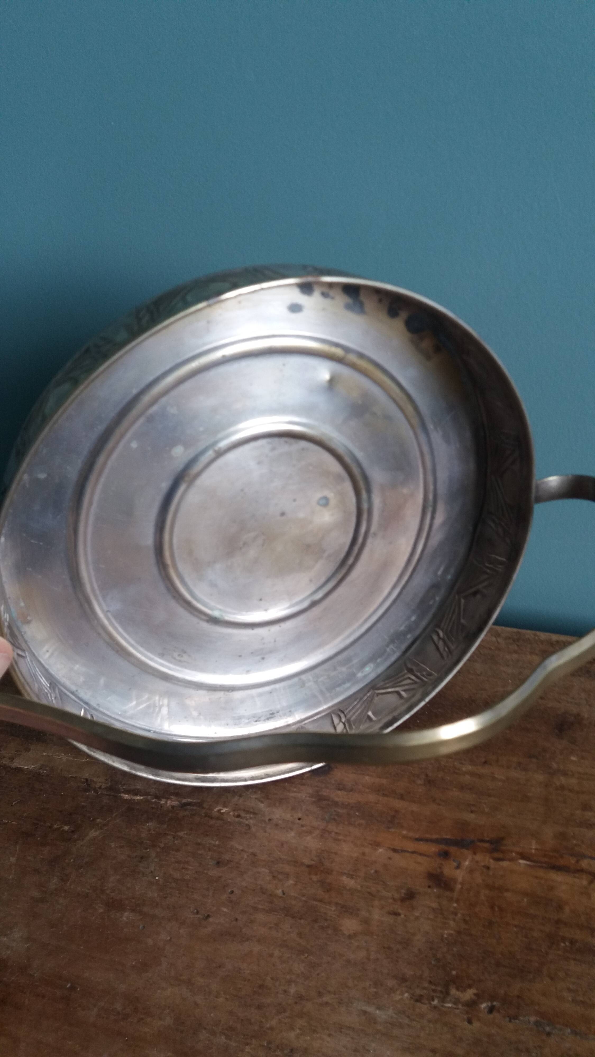 Aperitif platter, metal server and glass ramekins, Art Deco