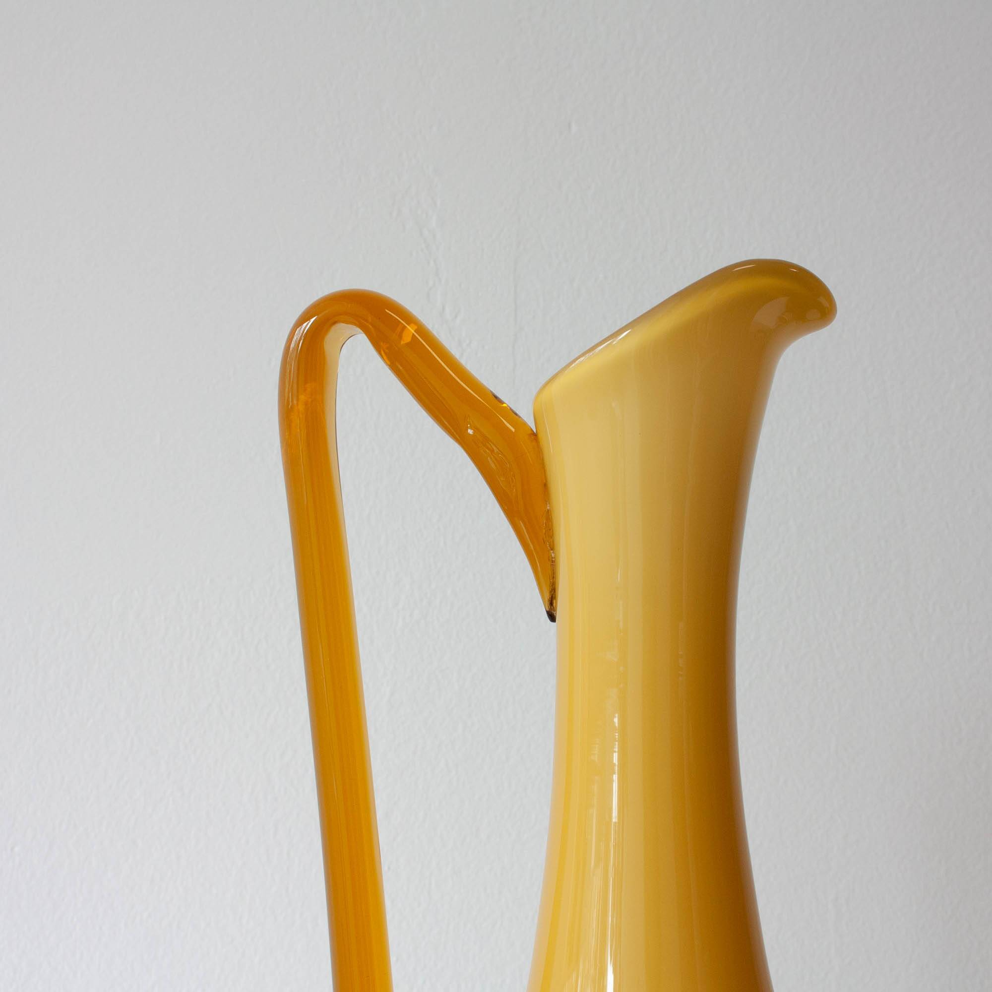 Vintage 1960s Portuguese Opaline Mustard Glass Jug