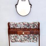 Ebonized Beech and Rose-Patterned Fabric Console with a Drawer, Italy