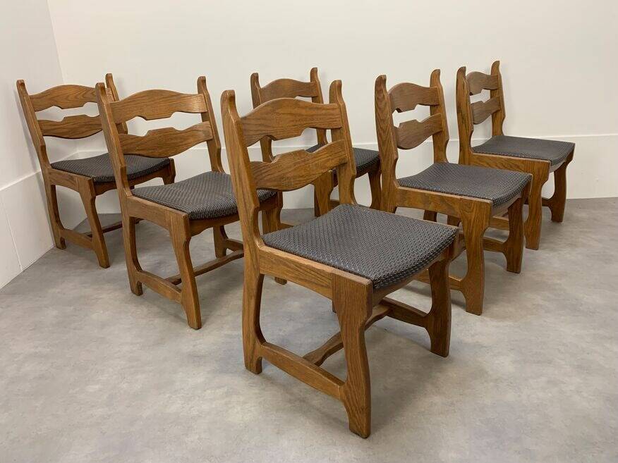 6 vintage solid wood brutalist chairs