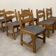 6 vintage solid wood brutalist chairs