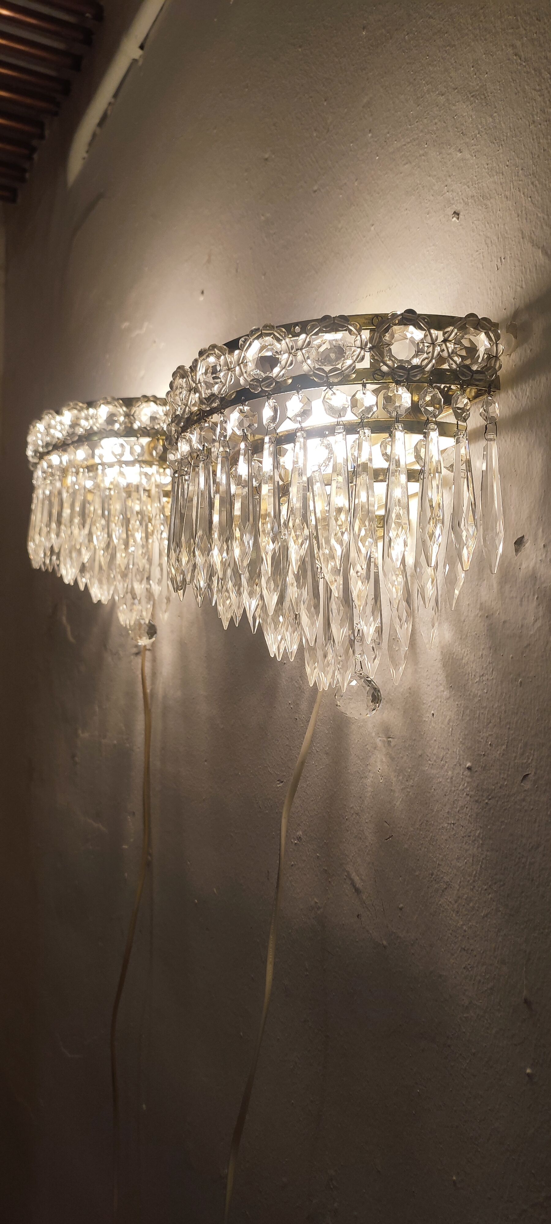 Classic crystal sconces. France, 1950s