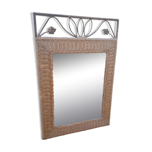 Miroir en rotin et fer