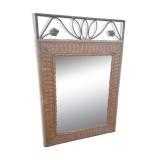 Miroir en rotin et fer forgé vintage